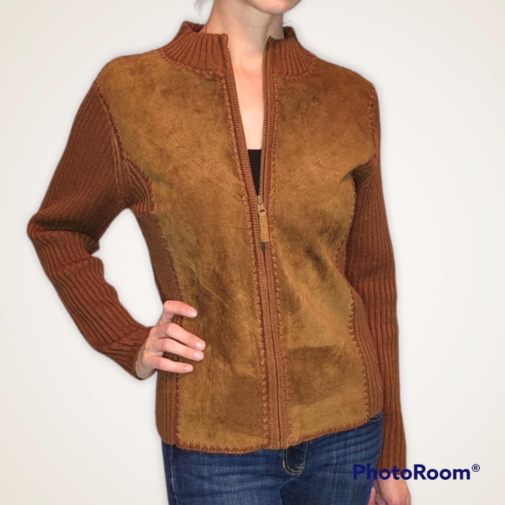 Vintage Leather-Front Sweater- Size S/M